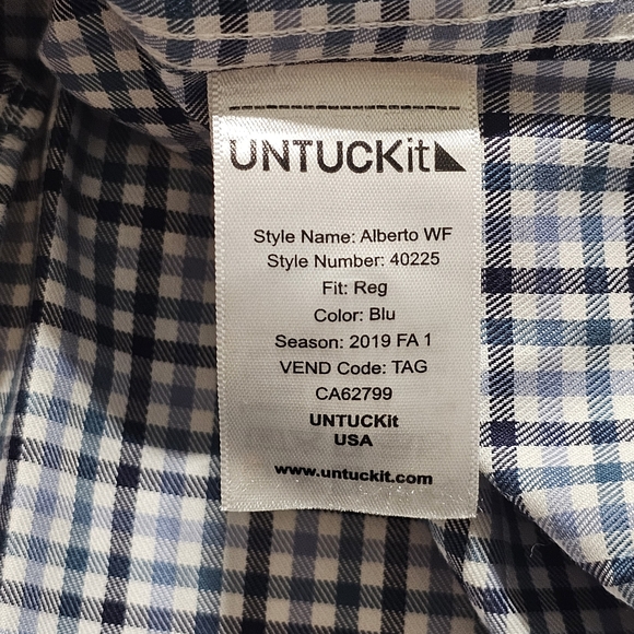 UNTUCKit Alberto WF Mens Medium Dress Shirt Button Up Checkered Long Sleeve Blue - Picture 11 of 12